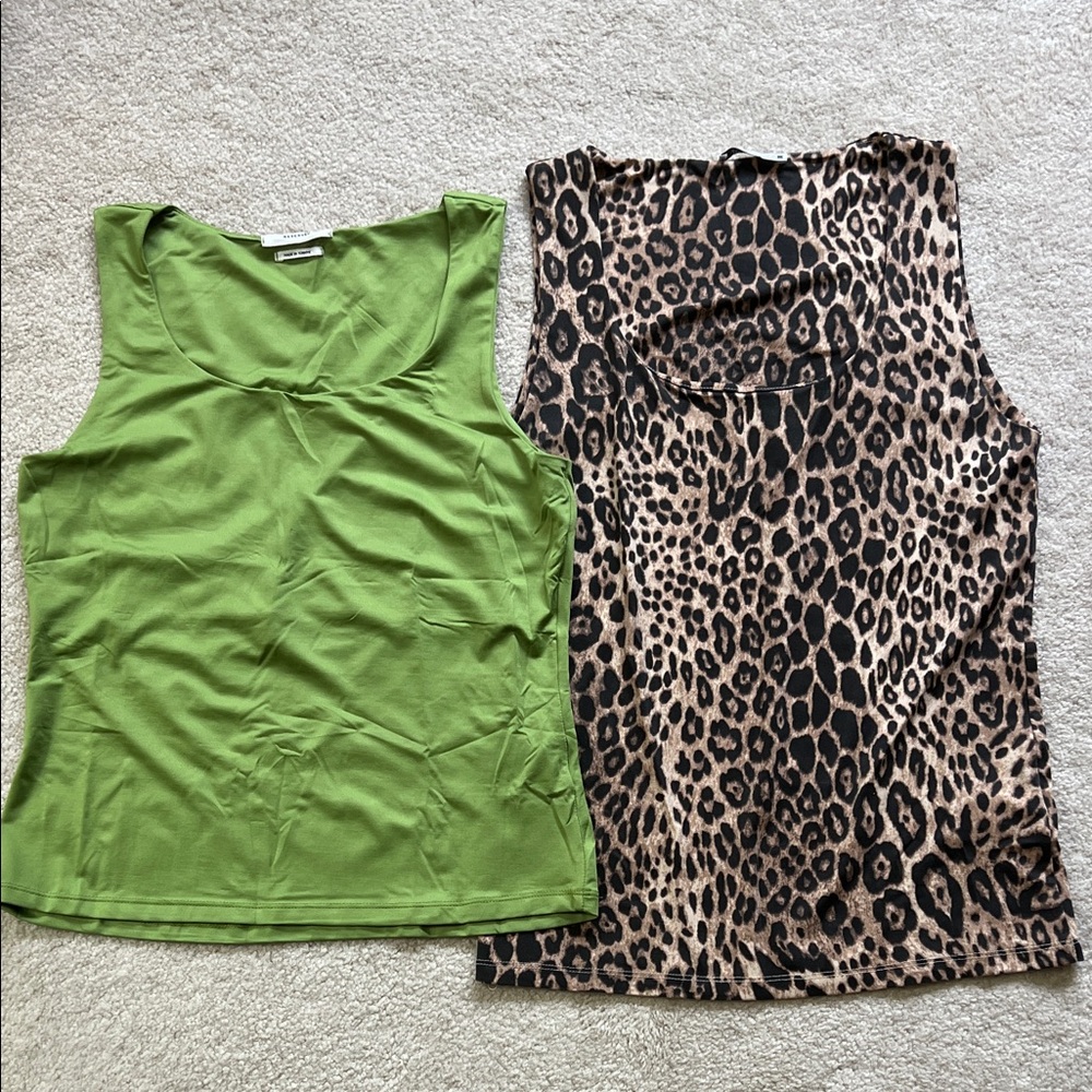 Bundle of 2 - Zara and Reserved Green and Leopard Print Tank Tops L NWOT